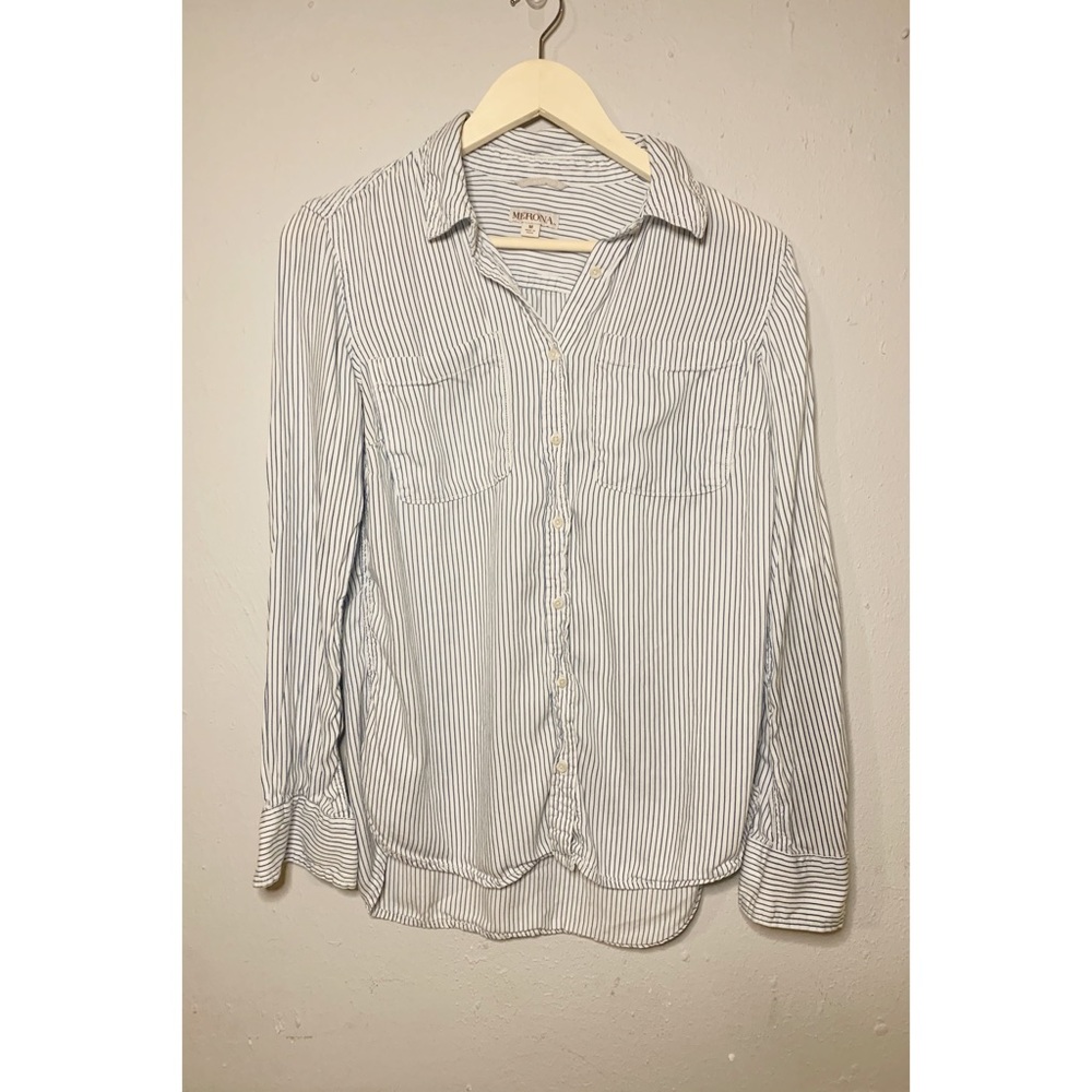 Merona Navy Blue/White Button Down - Picture 2 of 3